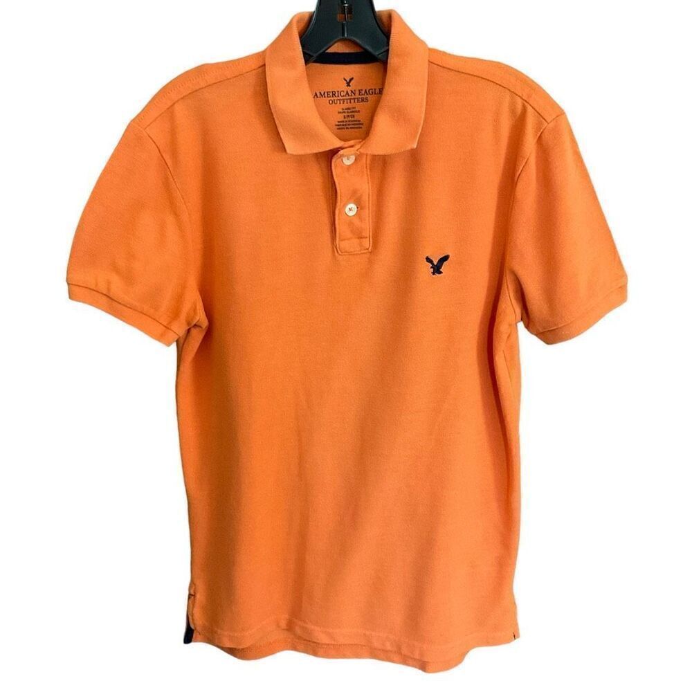 American Eagle Outfitters Polo Shirt Collar Classic Fit Orange Blue Eagle Small